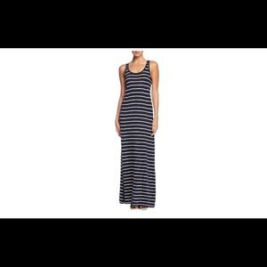 Vince Navy Blue and White Striped Knit Maxi Dress